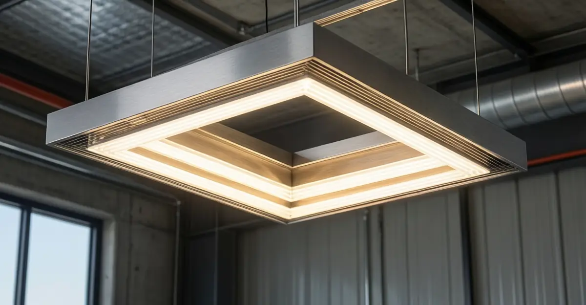 Сучасний комерційний LED-світильник із високою ефективністю люменів на ват у промисловому складському приміщенні